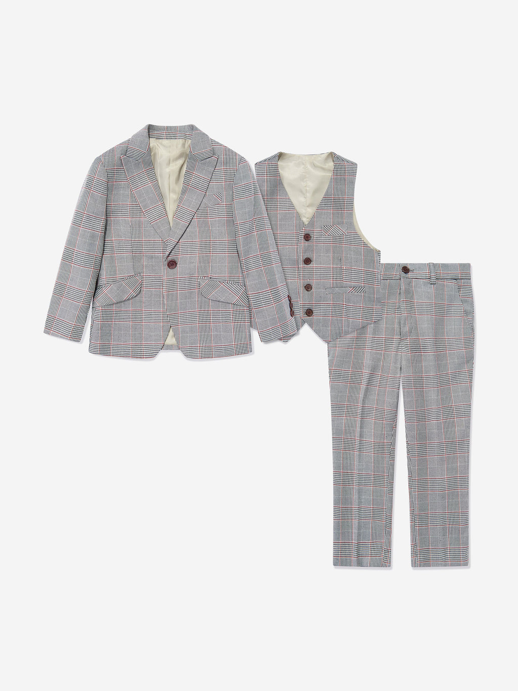 Checked 3 Piece Suit Set in Grey