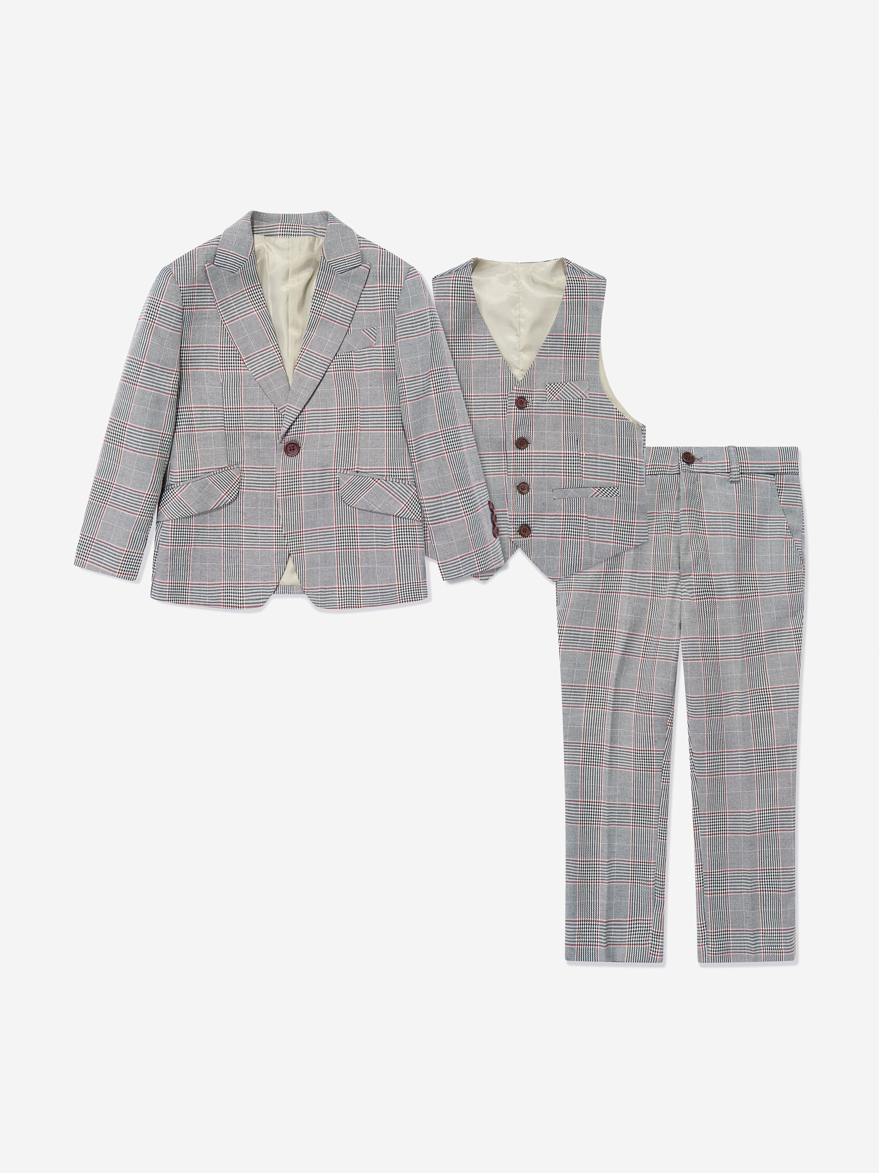 Checked 3 Piece Suit Set in Grey