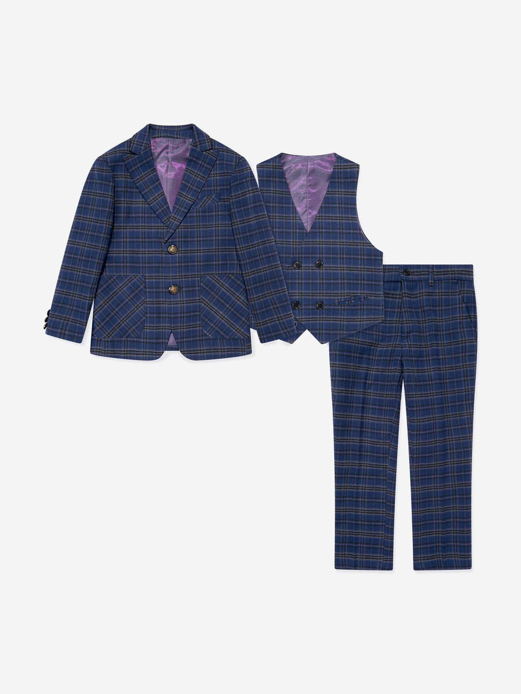 Checked 3 Piece Suit Set in Navy